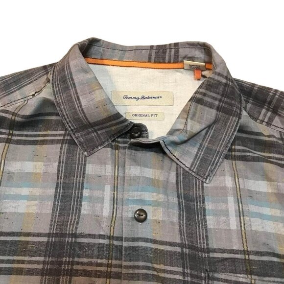 Tommy Bahama Silk Shirt Men’s Size Large Original Fit Plaid Aloha Hawaiian Style - Picture 3 of 6